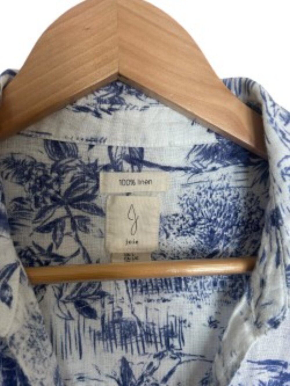 Joie Blue & White Tropical Print Linen Button Up Shirt Large - Picture 2 of 4